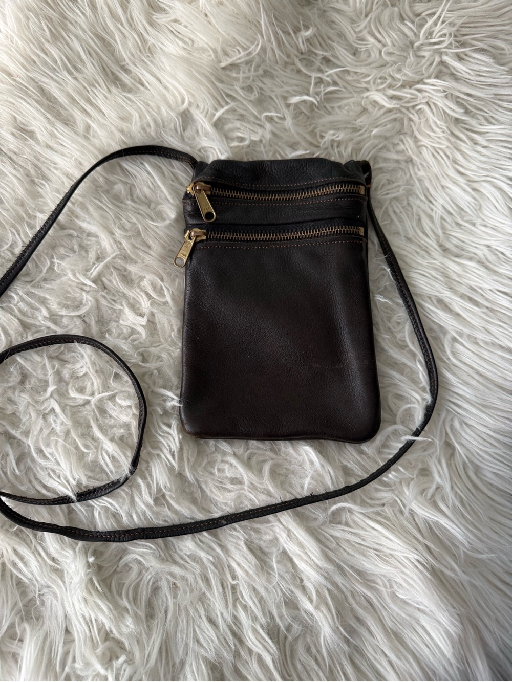 Vegan Leather Brown Double Zipper Crossbody